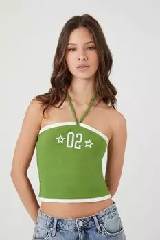 Укороченный топ с вышивкой через шею Forever 21, зеленый