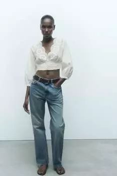 Укороченный топ с вышивкой ZARA, белый