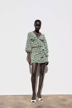 Укороченный топ с вышивкой ZARA, зеленый/экру