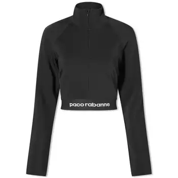 Укороченный топ с высоким воротником и логотипом Paco Rabanne Tape, черный