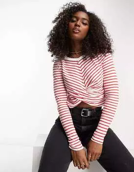 Укороченный топ с запахом спереди Vero Moda в красную полоску