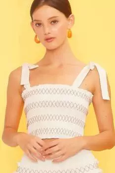 Укороченный топ с завязками на плечах и оборками FASHNZFAB, кремовый