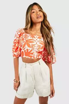 Укороченный топ с завязками на спине и принтом boohoo, оранжевый