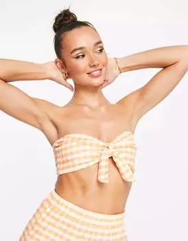 Укороченный топ с завязкой спереди Extro & Vert в оранжевой клетчатой ткани