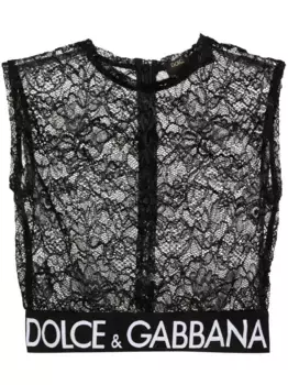 Укороченный топ с жаккардовым логотипом DOLCE & GABBANA, черный