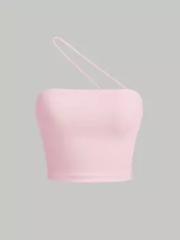 Укороченный топ SHEIN MOD, однотонный, на одно плечо, детский розовый