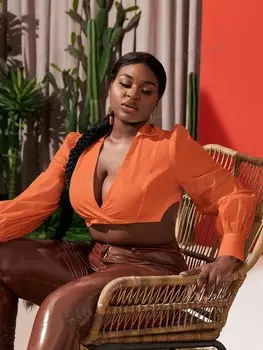 Укороченный топ Slayr, больших размеров, с воротником, вырезом спереди, разрезами по бокам Shein, апельсиновый