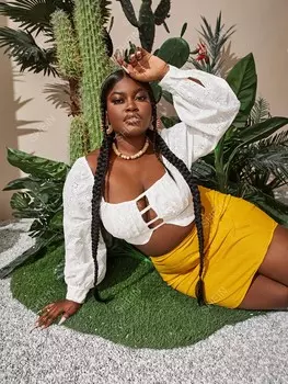 Укороченный топ Slayr Plus, квадратный вырез, присборенная спина, вырез, комплект Schiffy Shein, белый