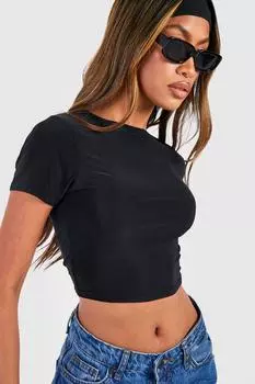 Укороченный топ slinky basic с короткими рукавами Boohoo, черный
