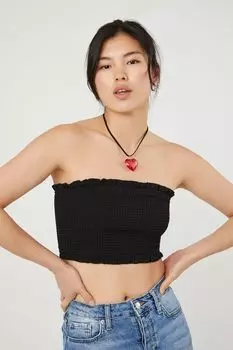 Укороченный топ со сборками Forever 21, черный