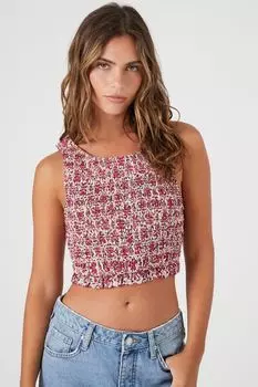 Укороченный топ со сборками и цветочным принтом Forever 21, розовый