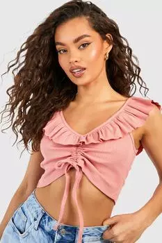 Укороченный топ со сборками и оборками Boohoo, розовый