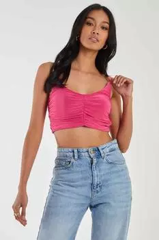 Укороченный топ со сборками и ремешками Pink Vanilla, розовый