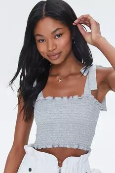 Укороченный топ со сборками и рюшами на завязках Forever 21, серый