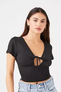 Укороченный топ со сборками и вырезами Forever 21, черный