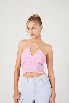 Укороченный топ со сборками на бретельках Forever 21, розовый