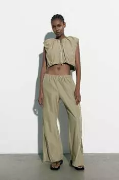 Укороченный топ со сборками ZARA, хаки