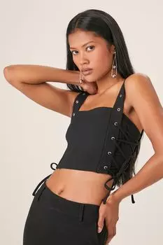Укороченный топ со шнуровкой и люверсами Forever 21, черный