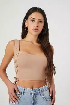 Укороченный топ со шнуровкой и люверсами Forever 21, серо-коричневый