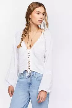Укороченный топ со шнуровкой и отделкой крючком Forever 21, белый