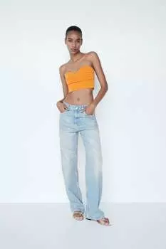Укороченный топ со складками ZARA, оранжевый