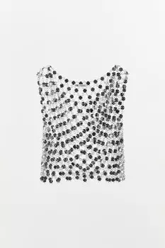 Укороченный топ со стразами ZARA, серебряный