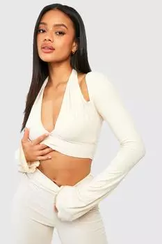 Укороченный топ soft touch halter Boohoo, серый