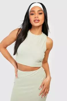 Укороченный топ soft touch racer Boohoo, шалфей
