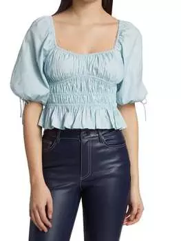 Укороченный топ STAUD с объемными рукавами Faye, winter sky