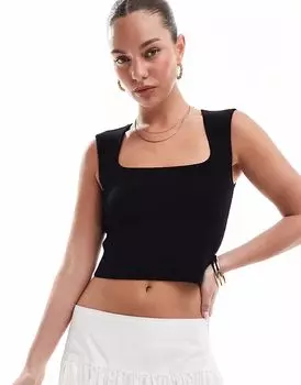 Укороченный топ Stradivarius с квадратным вырезом черного цвета