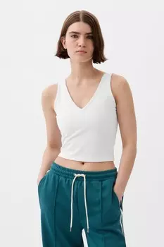 Укороченный топ-студия в рубчик с V-образным вырезом и встроенным бюстгальтером Gap, белый