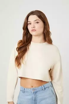 Укороченный топ свободного кроя с длинными рукавами Forever 21, кремовый