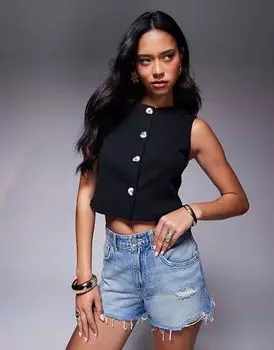 Укороченный топ свободного кроя с широкими плечами ASOS DESIGN черного цвета