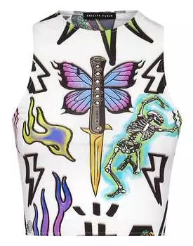 Укороченный топ Тату Монограмма PHILIPP PLEIN, белый/мультиколор