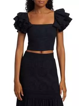 Укороченный топ tawny с квадратным вырезом и оборками Alice + Olivia Black