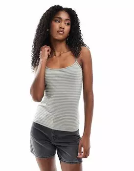 Укороченный топ-топ Monki цвета хаки с белыми полосками