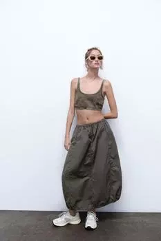 Укороченный топ trf деним ZARA, антрацитовый серый