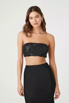 Укороченный топ-труба с пайетками и цветочным принтом Forever 21, черный