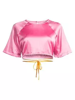 Укороченный топ Verde из эластичного шелка с завязками на талии Hansen + Gretel