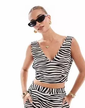 Укороченный топ Vero Moda из льна с завязками сзади, с принтом зебры