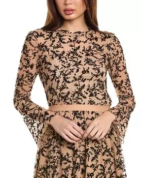 Укороченный топ Vince Camuto из сетчатой ткани с флокированным узором, бежевый