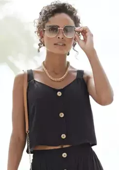 Укороченный топ Vivance с декоративными пуговицами, воздушный летний топ, черный