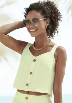 Укороченный топ Vivance с декоративными пуговицами, воздушный летний топ, цвет Limette