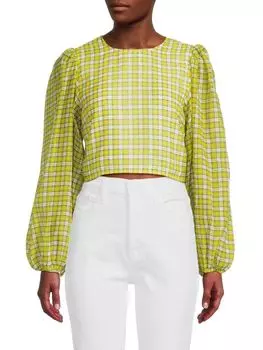 Укороченный топ в клетку Ganni, цвет Yellow White