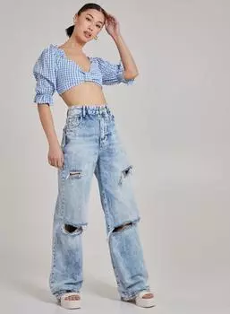 Укороченный топ в клетку Pink Vanilla, синий