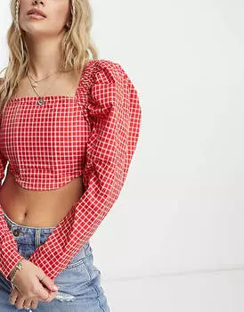 Укороченный топ в красную клетку с корсетом Wednesday's Girl