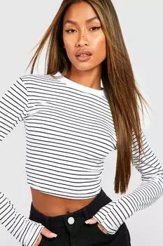Укороченный топ в полоску с длинными рукавами Boohoo, белый