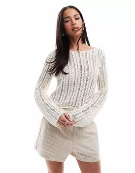 Укороченный топ в полоску, связанный крючком, облачно-белый Pieces