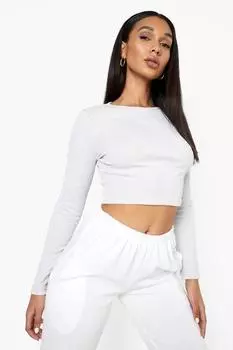 Укороченный топ в ребку с длинным рукавом Boohoo, серый