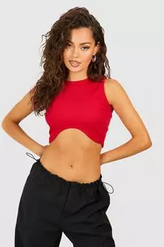 Укороченный топ в ребку с изогнутым номом Boohoo, красный